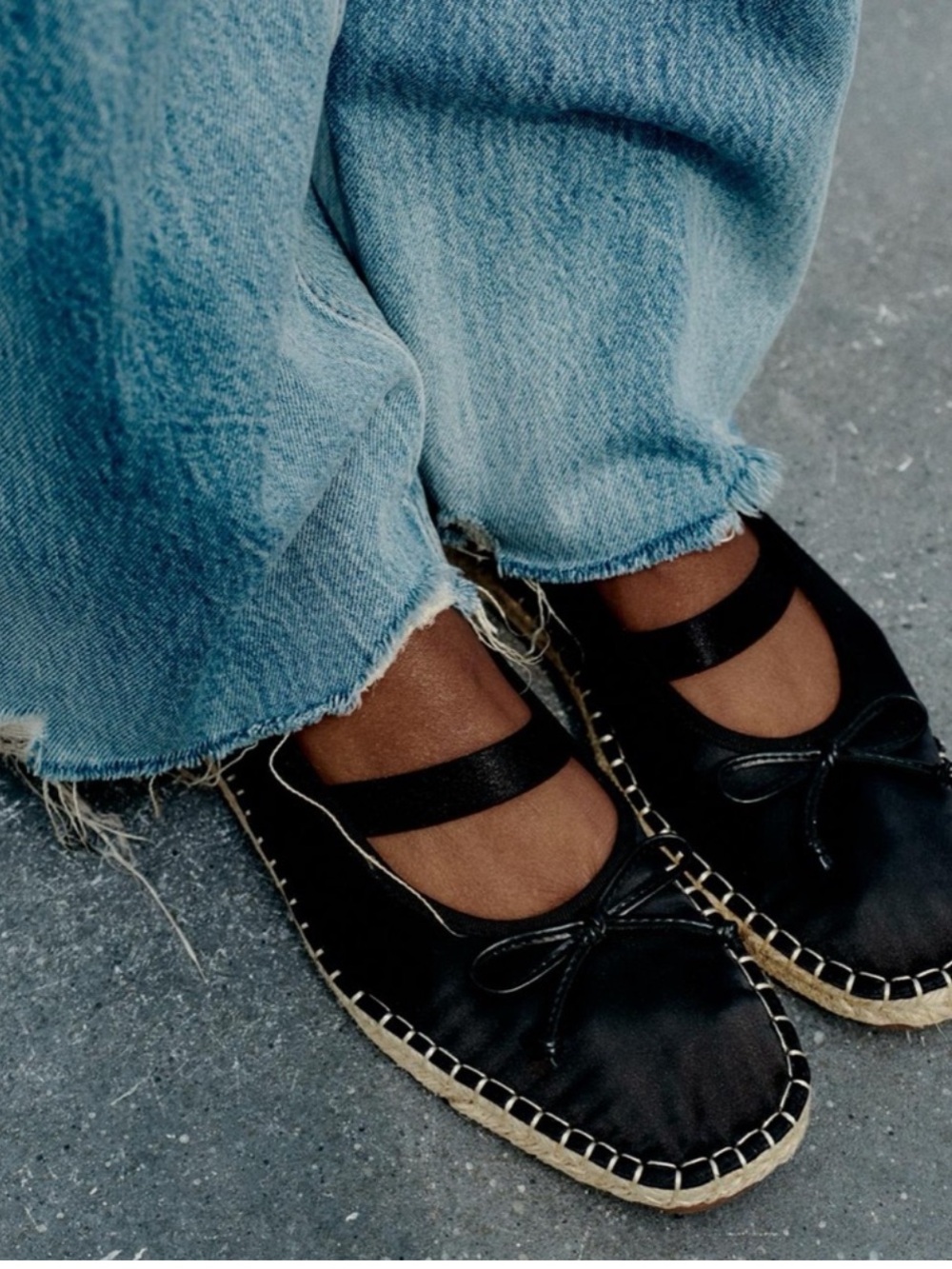 Zara Black Bow Espadrille Flats with Mary-Jane Strap